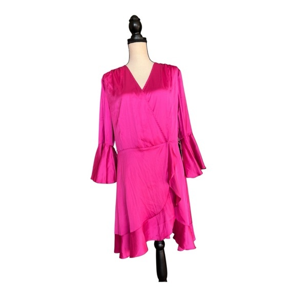 bebe Dresses & Skirts - Bebe Flounce Fuchsia Wrap Dress Size XL